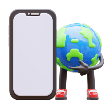 Earth character presenting blank smartphone screen png
