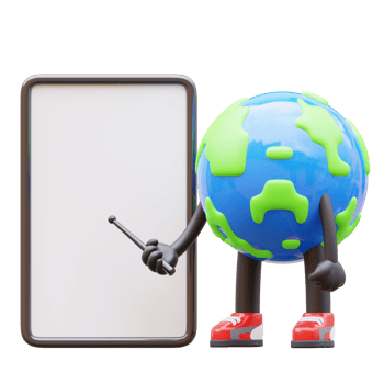 Earth character presenting blank paper board png