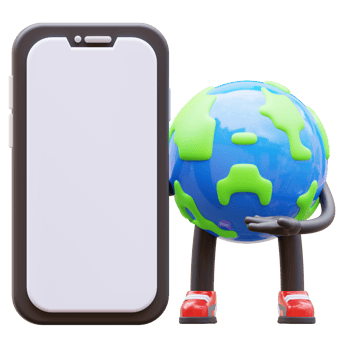 Earth character presenting blank smartphone screen png