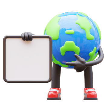 Earth character presenting blank paper board png