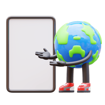 Earth character presenting blank paper board png