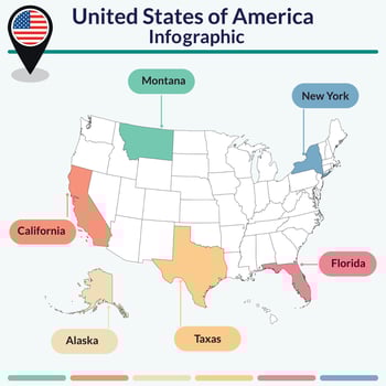 Infographic of United States of America map. vector