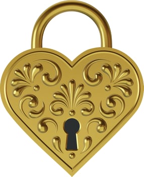 heart shaped padlock. gold 3d padlock. vector