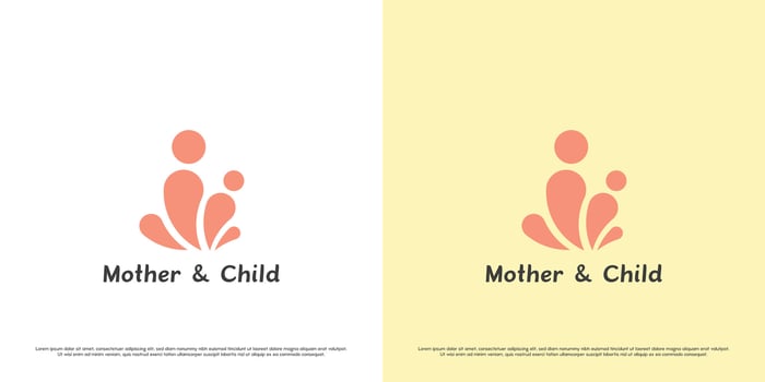 Mother child logo design illustration. Silhouette of mother child son daughter newborn parents family human affection care hope. Icon symbol simple gentle warm feminine elegant soft happy grateful. vector