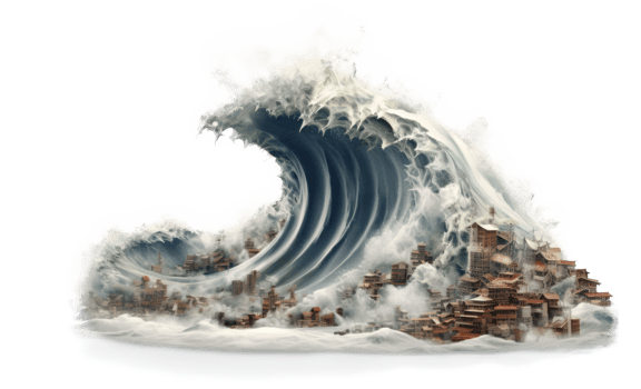 AI generated Natural Disaster Tsunami Engulfs City png