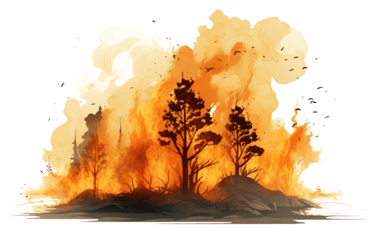 AI generated Forest Fire Catastrophe on Transparent Background png