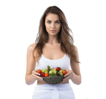 AI generated Healthy Woman Holding Fruit Bowl on Transparent Background png