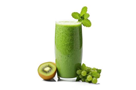AI generated green smoothie, png file of isolated cutout object with shadow on transparent background.