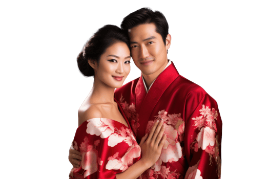 AI generated Asian Couple in Traditional Attire on Transparent Background png