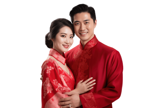 AI generated Asian Couple in Traditional Red Attire png