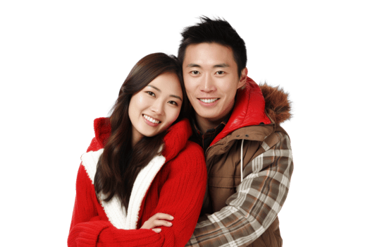 AI generated Asian Couple Embracing with Warm Smiles png