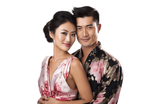 AI generated Elegant Asian Couple on Transparent Background png