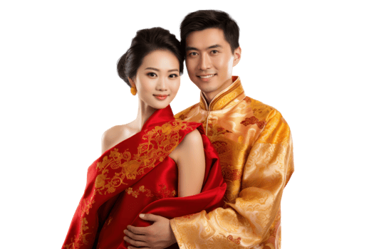 AI generated Asian Couple in Traditional Clothing on Clear Background png