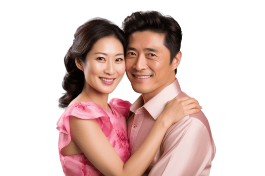 AI generated Asian Couple Embracing on Transparent Background png