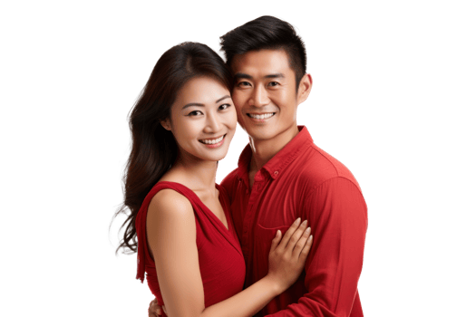 AI generated Asian Couple Embracing on Transparent Background png