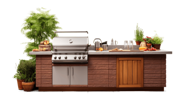 AI generated Stylish Outdoor Kitchen Setup on Transparent Background png