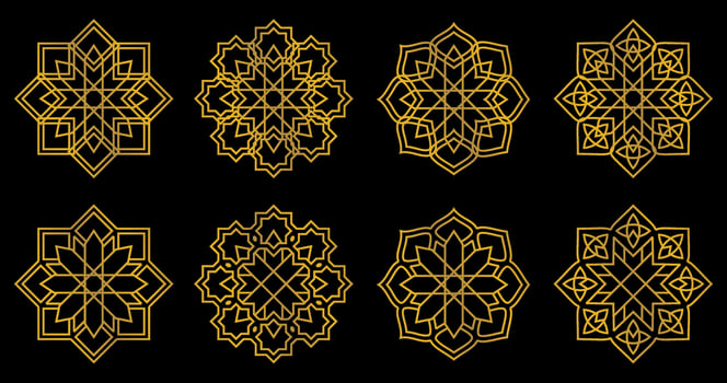 Simple luxury decoration mandala design background, Islamic ornate vector in gold color. design for poster ornaments, banners, greeting cards, social media, web.