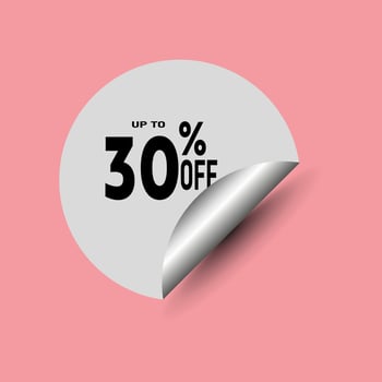 UP TO 30 percent off the peeling effect sticker. vector