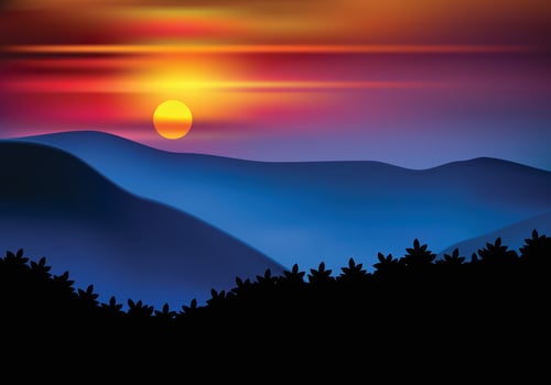 Dramatic sunset landscape vector illustration suitable for background design.