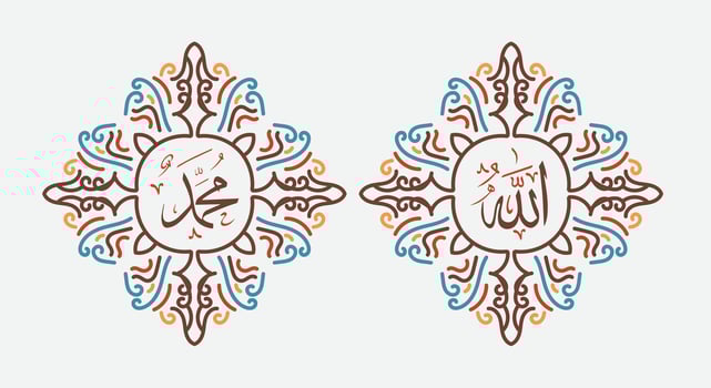 Allah muhammad Name of Allah muhammad, Allah muhammad Arabic islamic calligraphy art, with traditional frame and retro color vector