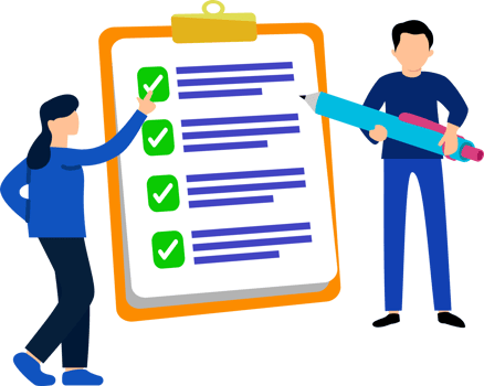 man standing beside giant check list and holding pen or concept of survey and planning png