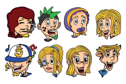 Set of Caricature Cartoon Characters vector