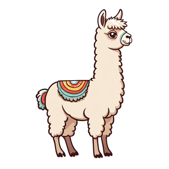 AI generated Cute alpaca cartoon illustration for kids on transparent background png