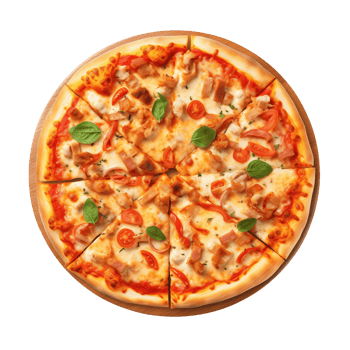 AI generated Pizza with ham, cheese and tomato on transparent background png