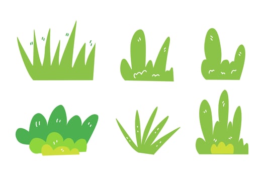 Hand drawn of various green grass in cartoon style. Vector illustration.