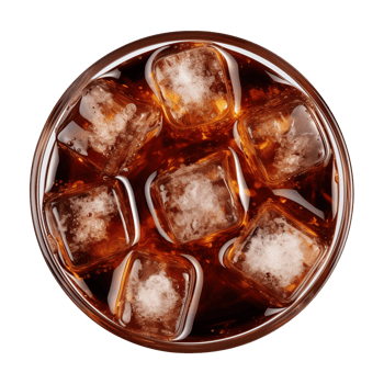 AI generated a glass of iced cola or iced tea isolated on a transparent background, top view png
