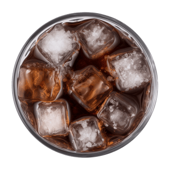 AI generated a glass of iced cola or iced tea isolated on a transparent background, top view png