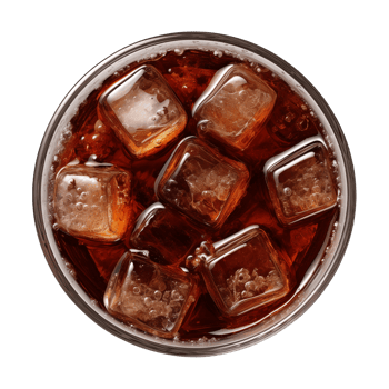 AI generated a glass of iced cola or iced tea isolated on a transparent background, top view png