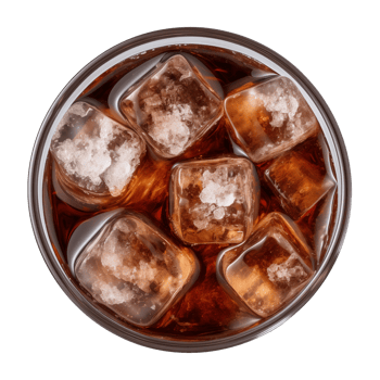 AI generated a glass of iced cola or iced tea isolated on a transparent background, top view png