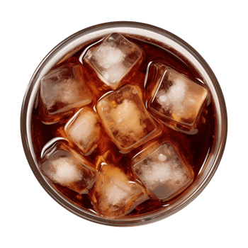 AI generated a glass of iced cola or iced tea isolated on a transparent background, top view png