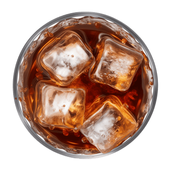 AI generated a glass of iced cola or iced tea isolated on a transparent background, top view png