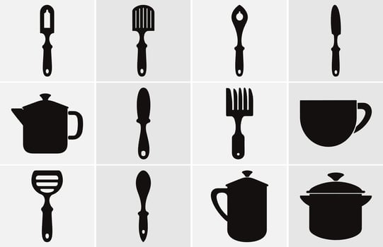 Kitchen tools silhouette, Kitchen utensils silhouette-Vector Silhouette. vector