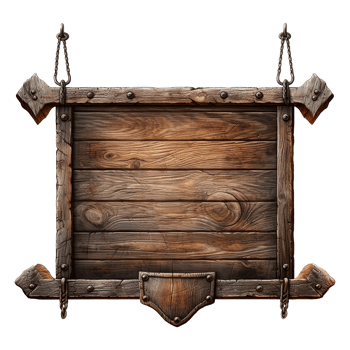 AI generated Medieval wooden signboard hanging on chains isolated on transparent background png
