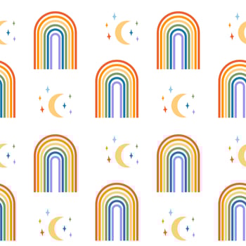 Seamless pattern with rainbow colored groovy word love in heart shape. Retro 60s 70s background with LGBT symbols. Contemporary minimalist design for LGBTQ pride month and gay parade. Vector. vector