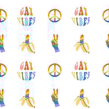 Seamless pattern with rainbow colored groovy word love in heart shape. Retro 60s 70s background with LGBT symbols. Contemporary minimalist design for LGBTQ pride month and gay parade. Vector. vector