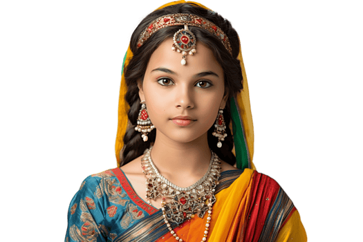 AI generated A Young Indian Girl in Colorful Ethnic Attire on Transparent Background. AI png