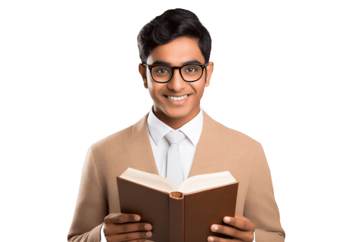AI generated An Indian Student Wearing Glasses and Holding a Book on Transparent Background. AI png