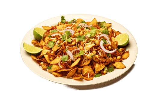 AI generated Bhel Puri on Plate on Transparent Background. AI png