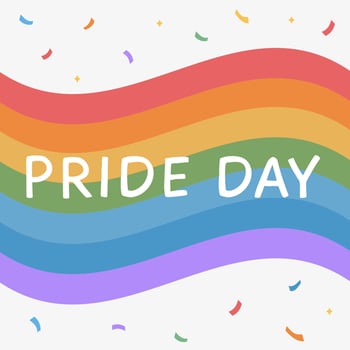 Vector Banner with caption Happy Pride Day. People Hands holding LGTB and Transgender flag during pride month celebration with confetti on background. Gay parade celebration. Poster. Flat Illustration