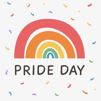 Vector Banner with LGBT rainbow. Social media post, story or poster template with queer community sign and colorful confetti. Card for pride day celebration. Gay parade. Flat style Illustration.