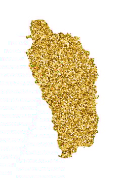 Vector isolated illustration with simplified Dominica map. Decorated by shiny gold glitter texture. Christmas and New Year holidays decoration for greeting card.