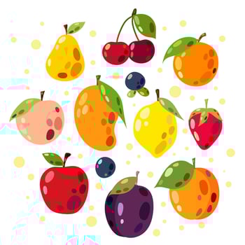 Set of vector illustrations of fruits in flat style on a white background. Fruits, food, vitamins.