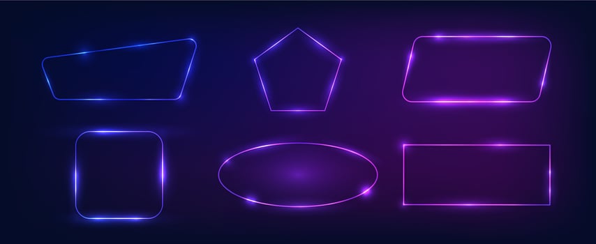 Set of six neon frames with shining effects vector