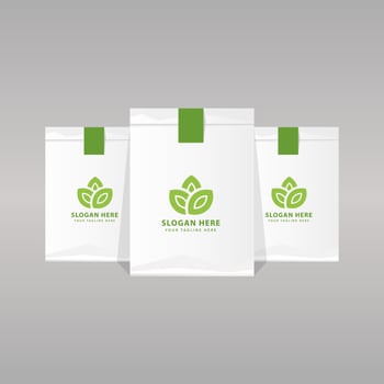 Set of empty pouch packaging mockups with tea logo design vector