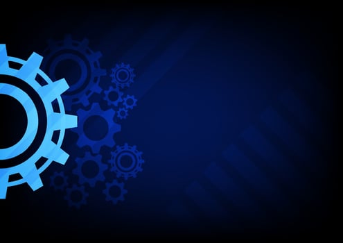 Innovation and business technology concept. Blue gear wheel mechanisms on blue technology abstract background. Hi-digital technology and engineering. vector