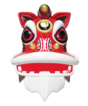 3d lion dance head for festive chinese new year holiday. 3d render illustration png